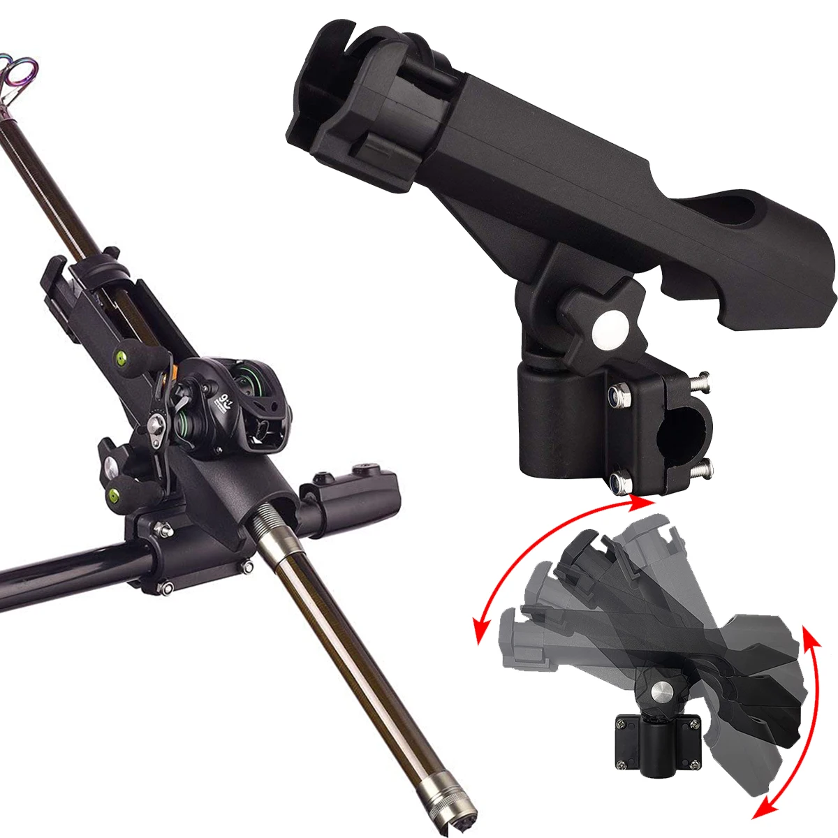 Adjustable Black Fishing Rod Holder for Boat Kayak Swivel Side Mount Kit Fishing Tackle