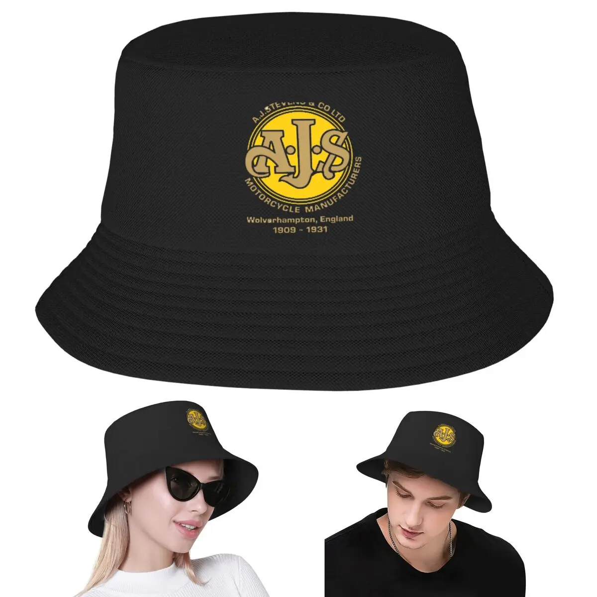

Винтажная шляпа-ведро AJS с дизайном мотоцикла, панамские шляпы Боб, уличные двусторонние для лета, пляжной рыбалки, унисекс, рыбацкие шапки