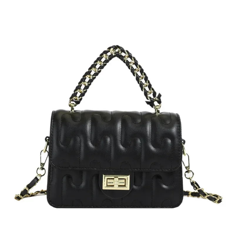 Bolsa crossbody luxuosa com corrente de diamante 2025 – mini bolsa de ombro moderna com trava para celular feminino e itens essenciais