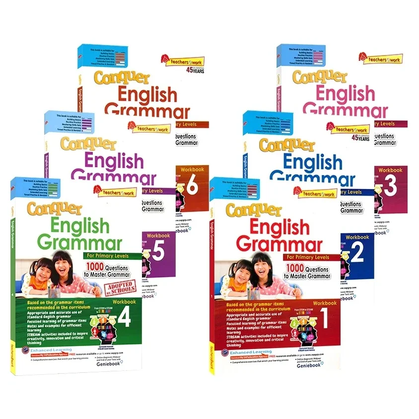 

6 Pcs/Set SAP Conquer English Grammar Workbook Grade 1-6 Training Singapore Primary School Exercise Books