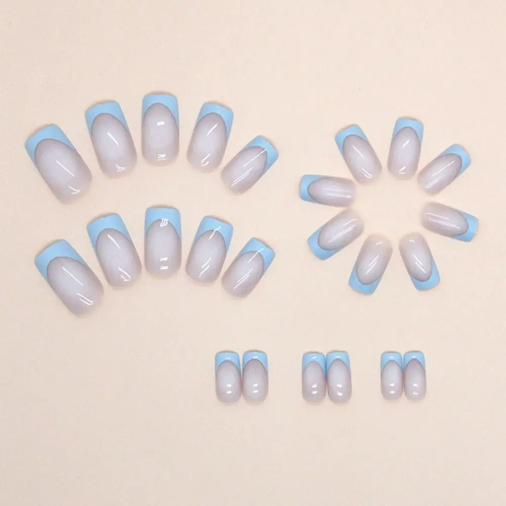 Fashion Long Square False Nails Glitter Aurora French Press on Nails Full Cover Detachable Fake Nials Women Girls