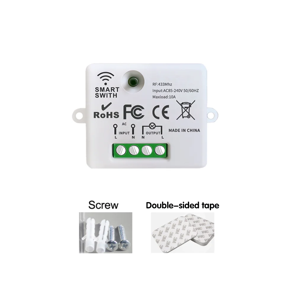 Interrupteur de commande à distance sans fil, 433Mhz, AC 220V 10A 1CH RF, Mini relais récepteur et émetteur AB pour éclairage lampe LED