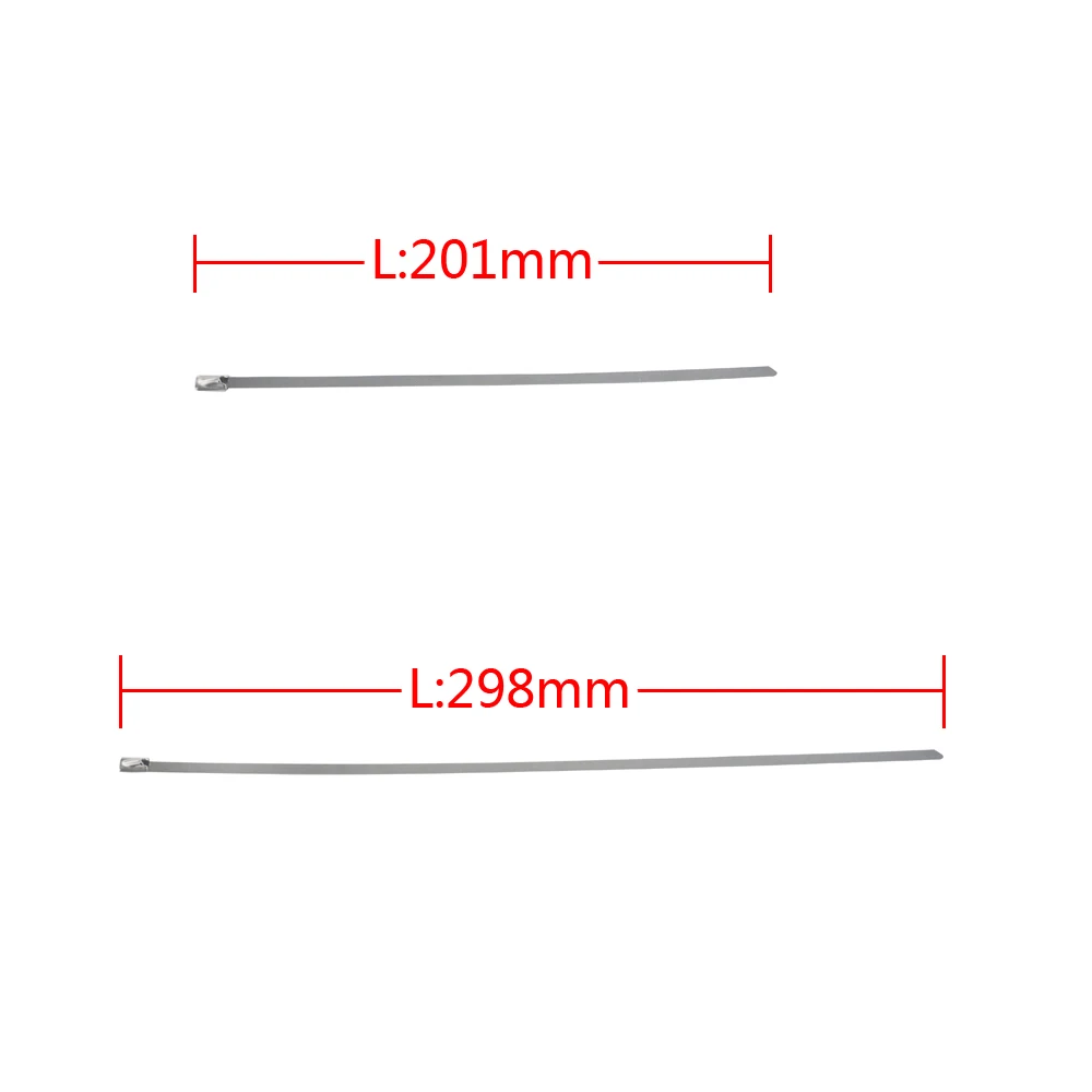 LZONE - 200mm x 12 " / 300mm x 12" cabezal de acero inoxidable envoltura de escape auto bloqueo Cable cierre correas 100 piezas JR-SLS02/03