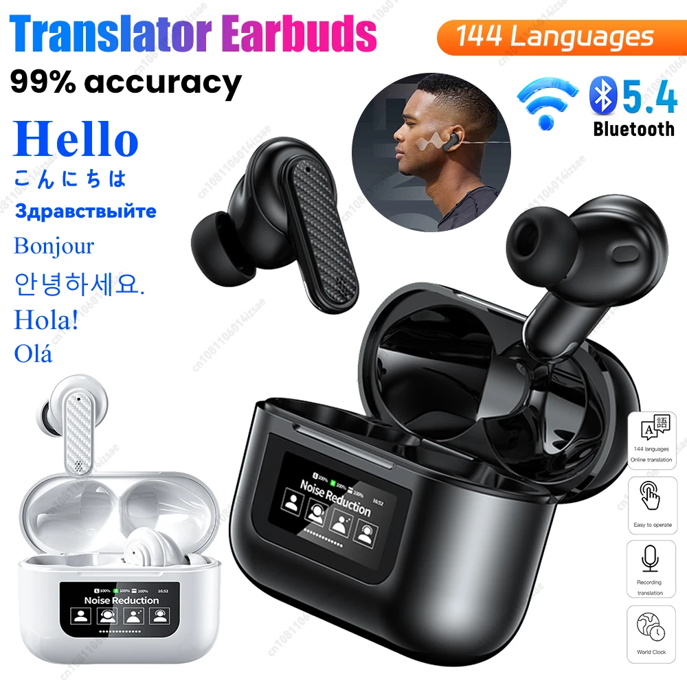 

Wireless BT 5.4 Real Time Translator Earbuds ANC Noise Cancelling 144 Languages Translation Earphones Smart Touch Screen Housing