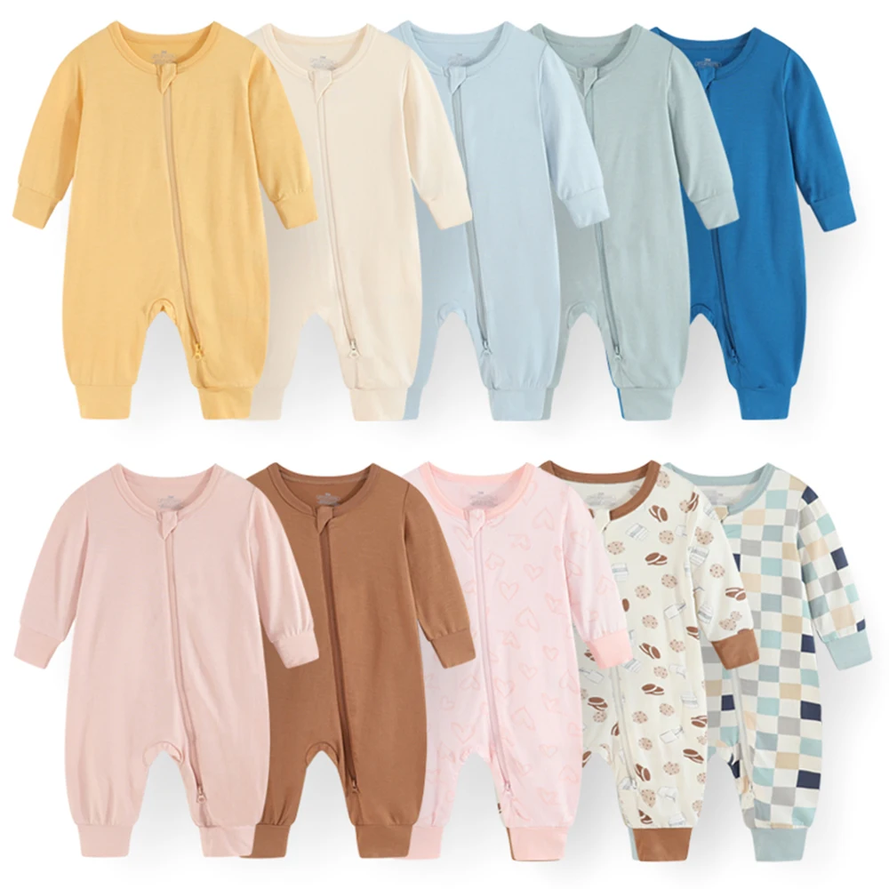 Kiddiezoom Four Seasons 1Pcs Unisex Long Sleeve Zipper Baby Boy Girl Romeprs Soft Comfort Infants Jumpsuit Rayon Newborn Clothes