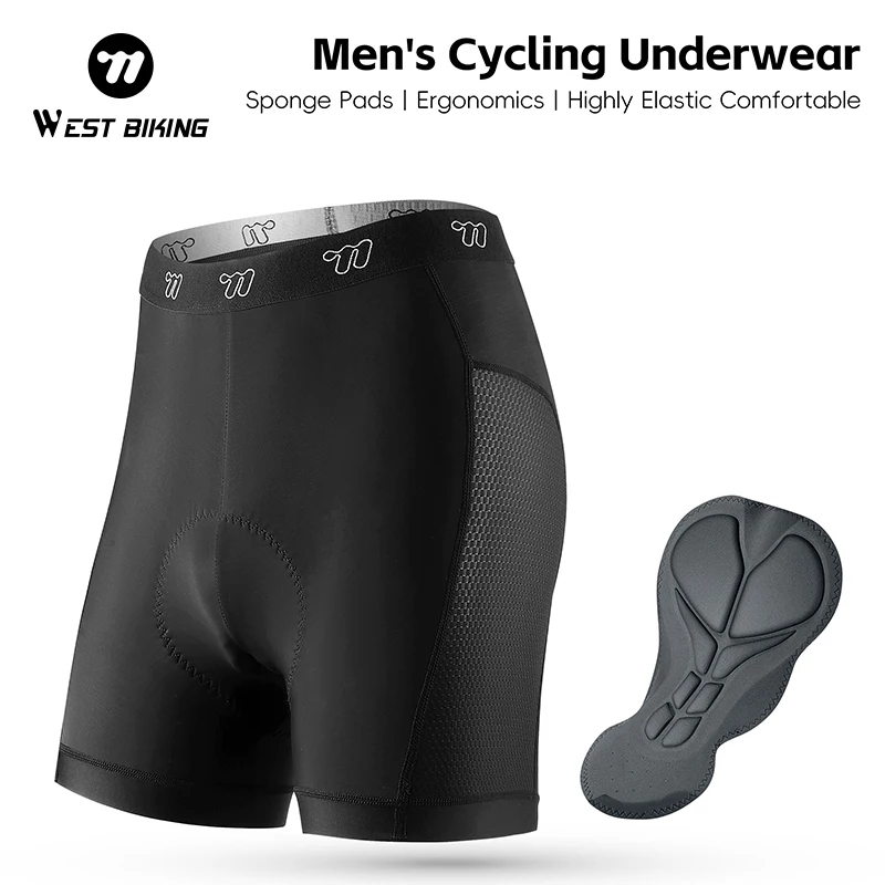 

WEST BIKING Men's Cycling Underwear Breathable Elastic Short with 3D Shock Absorbing Cushion Motorcycle Underpants Equipment