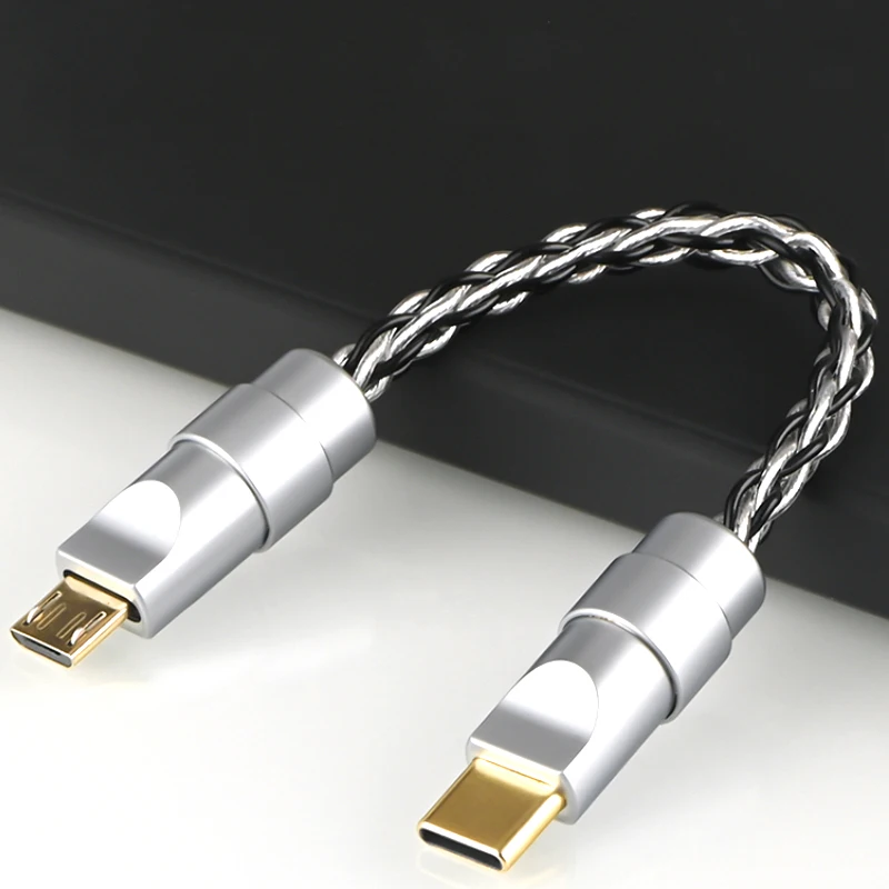 Hi-end perak berlapis Tipe C untuk Lightning & kabel mikro OTG Decoding Audio Dara Line untuk dekoder ponsel Notebook