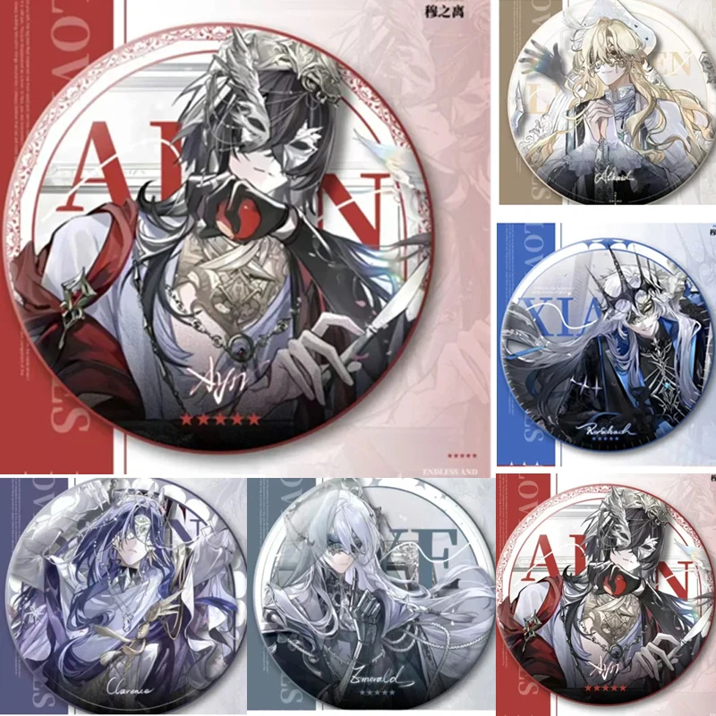 Game Lovebrush Chronicles Badges Round Laser Badge Brooch Ayn Alkaid Clarence Emerald Character Model Pins Backpack Accessories