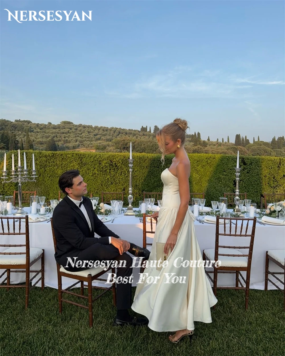 Nersesyan vestidos de casamento simples fora do ombro querida sem costas sem mangas vestido de noiva uma linha 2025 vestidos de noiva personalizados