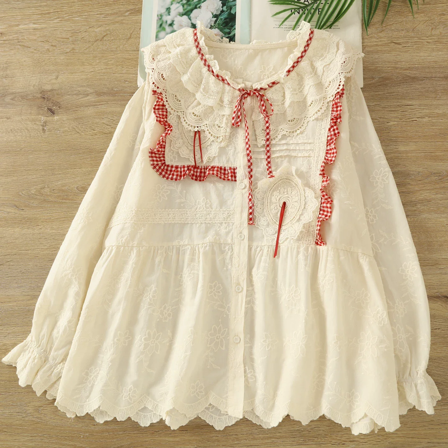 2026 Sweet lolita clothing mori girl style lace crochet patchwork cotton shirts long sleeve blouses luxury brand kawaii clothes