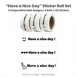 120Pcs/Roll Have a Nice Day Hand Heart Stickers 1*3inch 3 Designs Diy Office index label Adorn Gifts, Notebook, Package Seal