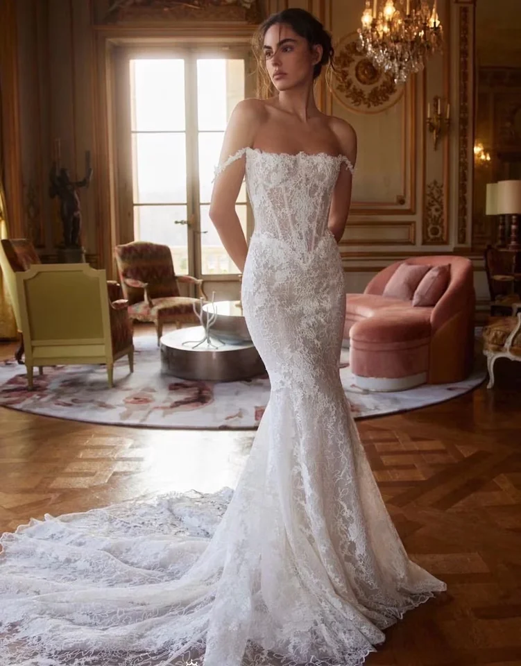 Customized Luxury Fishtail Dress Elegant Church Train Wedding Dress Off  Shoulder Wedding Dress Lace Wedding Dress - AliExpress 320