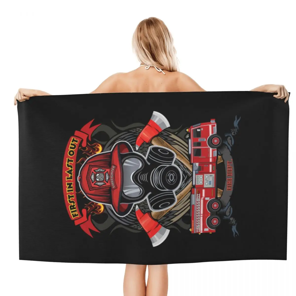 Customized Vintage Fire Rescue Fireman Skull Firefighter Beach Towel Quick Dry Soft Linen Microfiber Bath Sauna Towels