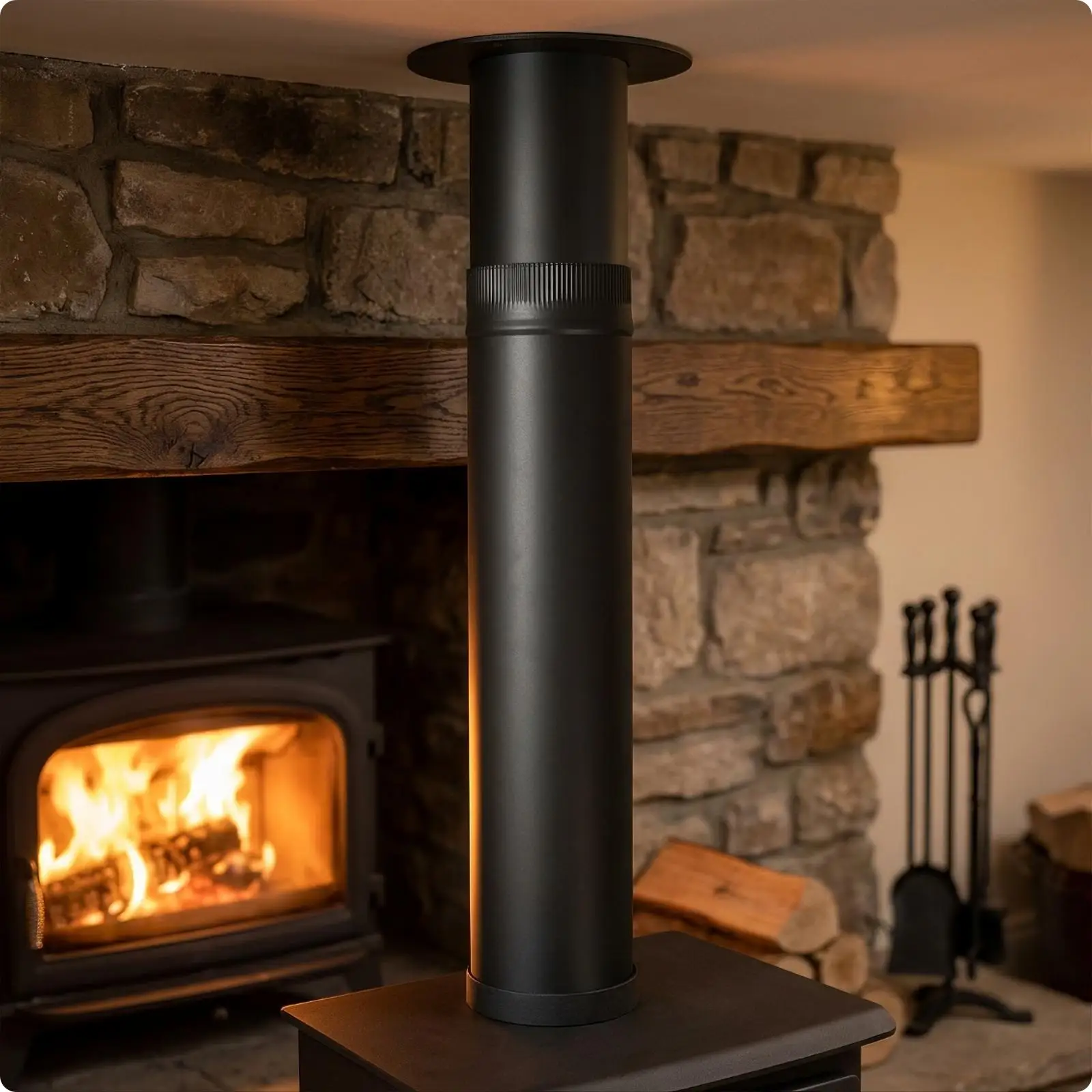 Fireplace Heater Pipe Industrial Heater Pipe with Ribbed Collar Straight Chimney Flue Heat-Resistant