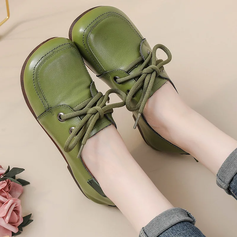 Luxury Green Ballet Flats Comfortable Elegant Women\'s Shoes Genuine Leather Loafers Ladies Bowknot Woman Soft Blue Moccasins