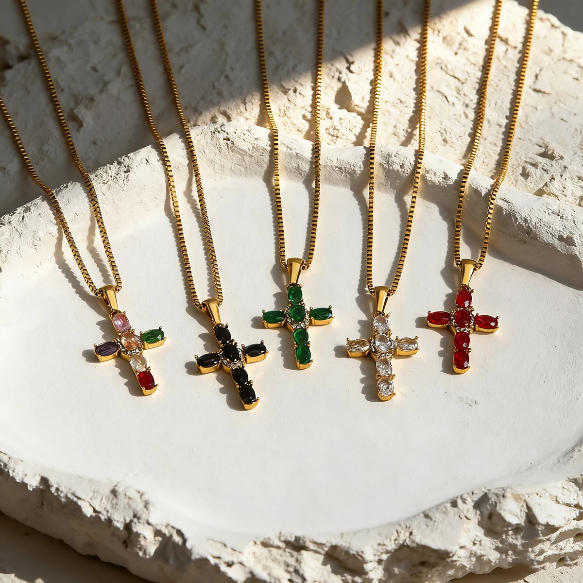 SOVOB موضة ملونة حجر الراين الصليب قلادة قلادة فتاة باردة/المرأة الفولاذ المقاوم للصدأ مطلية بالذهب المختنق مجوهرات يومية هدية #1