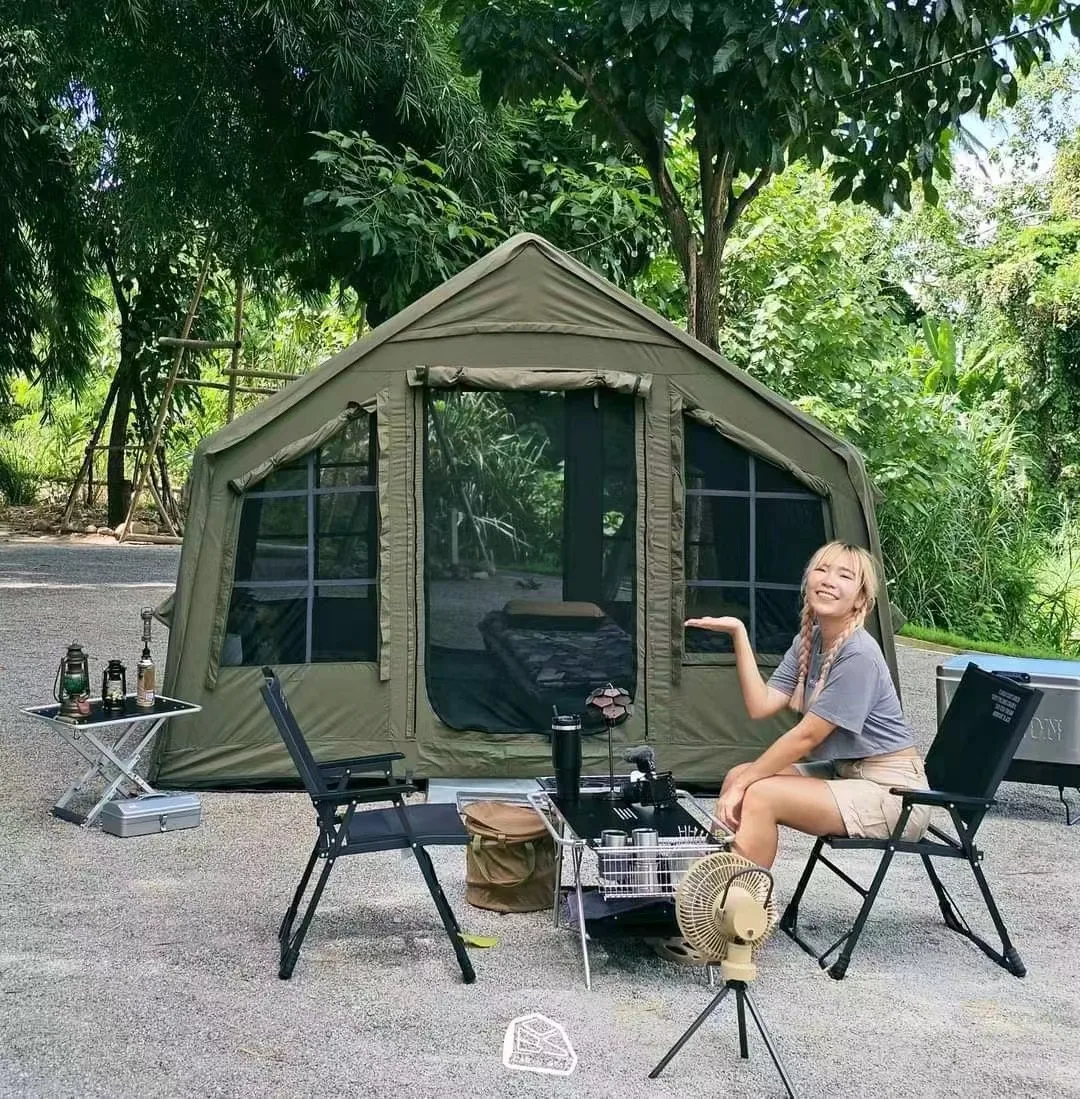 

8 Inflatable Tent Luxury Camping Straight Bracing Type Made Of Cotton Fabric For Outdoor & Air Travel For Families