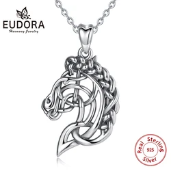 Eudora 925 Sterling Silver Horse Necklace Pendant Celtics Knot Spirit Horse Head Necklace Equestrian Jewelry Animal Series D424