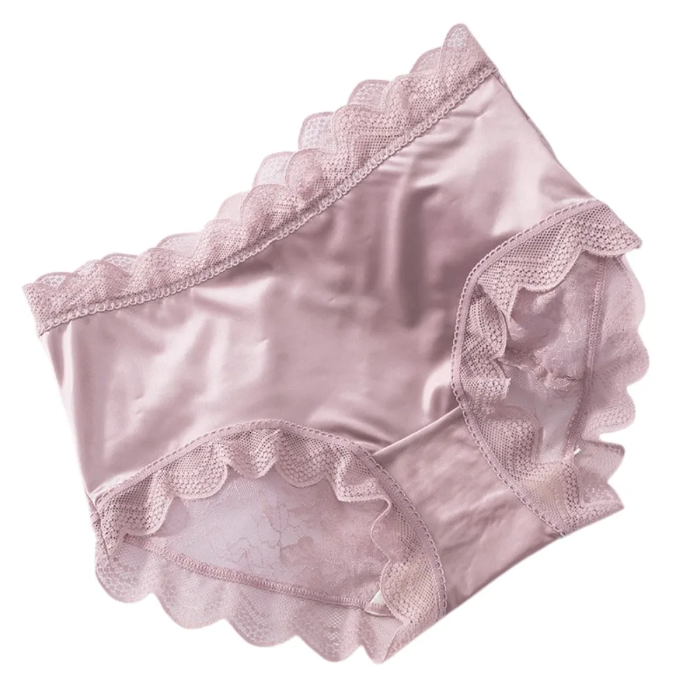 Underpants Lingerie Women Lace Floral Panties Flower Ruffle Lace Ice Silk Briefs Wavy Thin Female Underwear Ladies