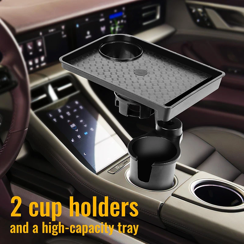 Multi-Function Car Cup Holder Expander Drink Holder with double cup holder 360-Degree Adjustable Base Tray for Snack