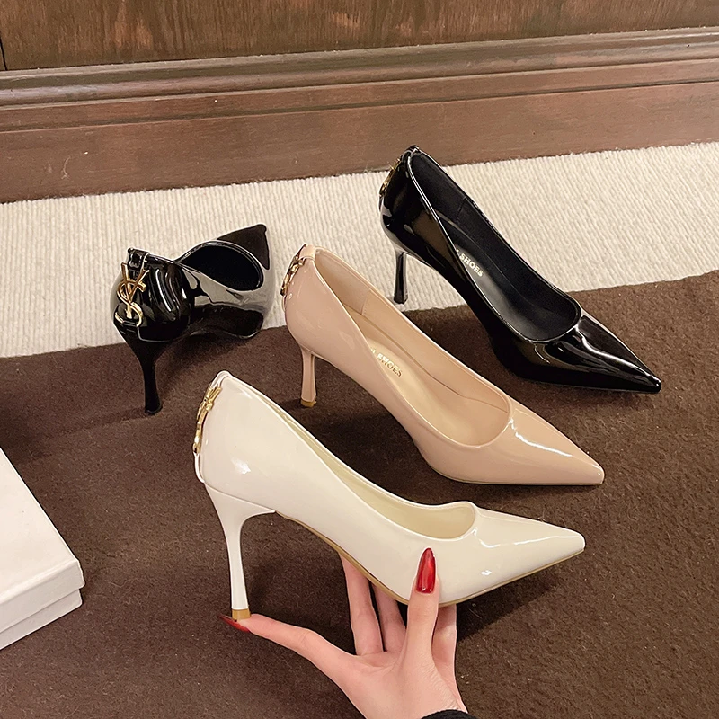 

Ladies High Heels Spring and Autumn Fashion Casual Baotou Pointy High Heels with Solid Color Single Shoes Banquet High Heels.