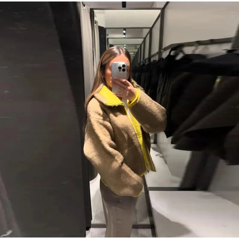 Women Casual Knitted Coat Solid Stand Collar Full Sleeve Zipper Loose Cropped Coats 2026 Female Daily Commute Fashion Outerwear