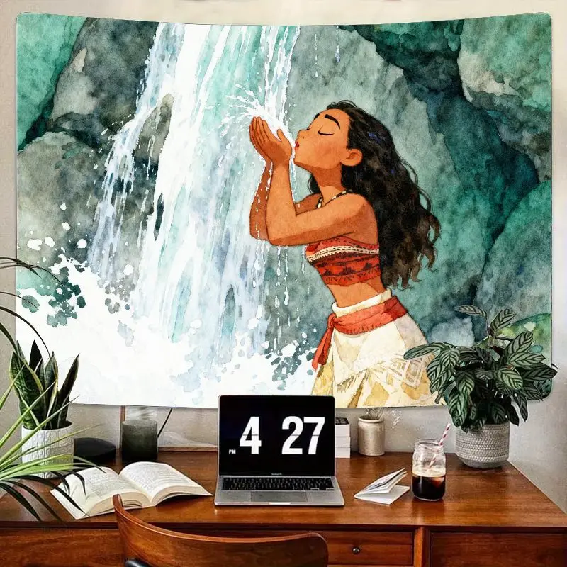 

1PC Moana Watercolor Waterfall Tapestry Wall Art Boho Fantasy Room Decor Dorm Hanging Gift for Girls & Fans