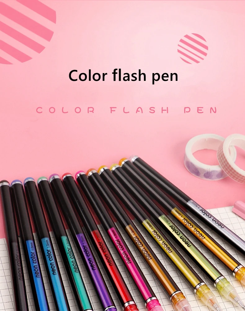 12-teiliges Metallic-Glitzer-Gelstift-Set, glitzernd, für Erwachsene, zum Ausmalen, Journaling, Kunstzeichnen, Kunstmarker, Schul- und Bürobedarf – Detail 5