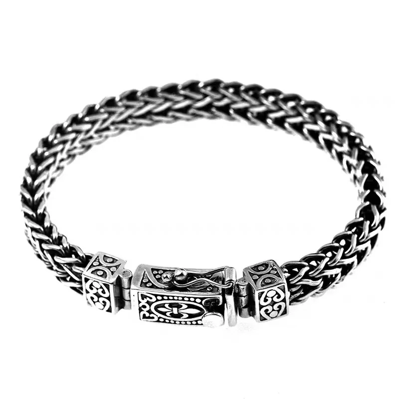 New Silver Color Hand Woven Rope Twists Pattern Fashion Bracelets for Women Men Retro Couple Jewelry