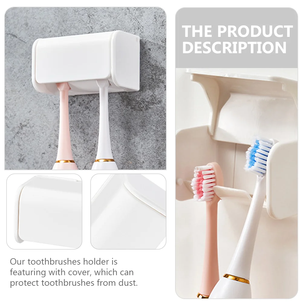 Toothbrush Holder with Cover Adhesive Organizer for Wall Rack Shower Brushing Kids