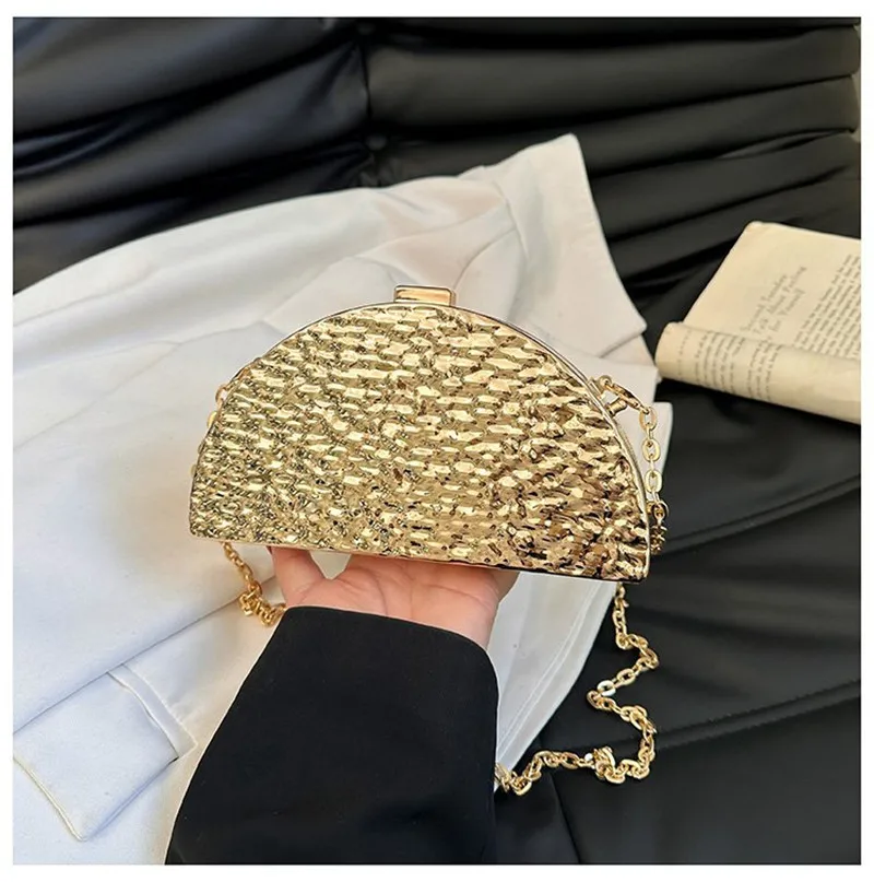 Luxury Golden Evening Bags For Women Wedding Dinner Party Chain Shoulder Cross Body Bag 2024 Designer Purses And Handbags