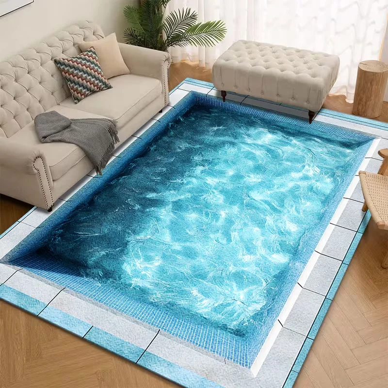

Rectangular Swimming Pool Optical Illusion Rug Soft Non-Slip Mat Realistic Pool Design Fun Home Decor Carpet for Living Room
