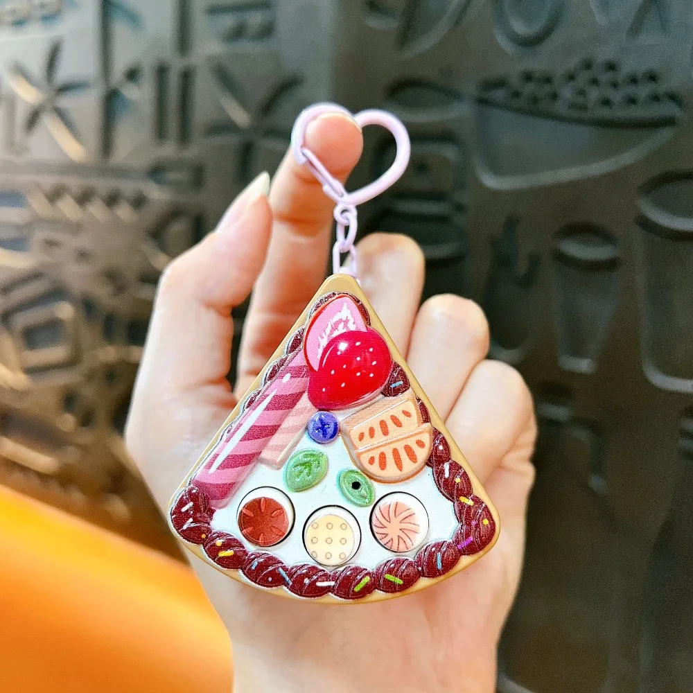 Mini Cake Slice Recorder Keychain with Happy Birthday Song Keyring Voice Recording Keychain Dessert Bag Charm Pendant