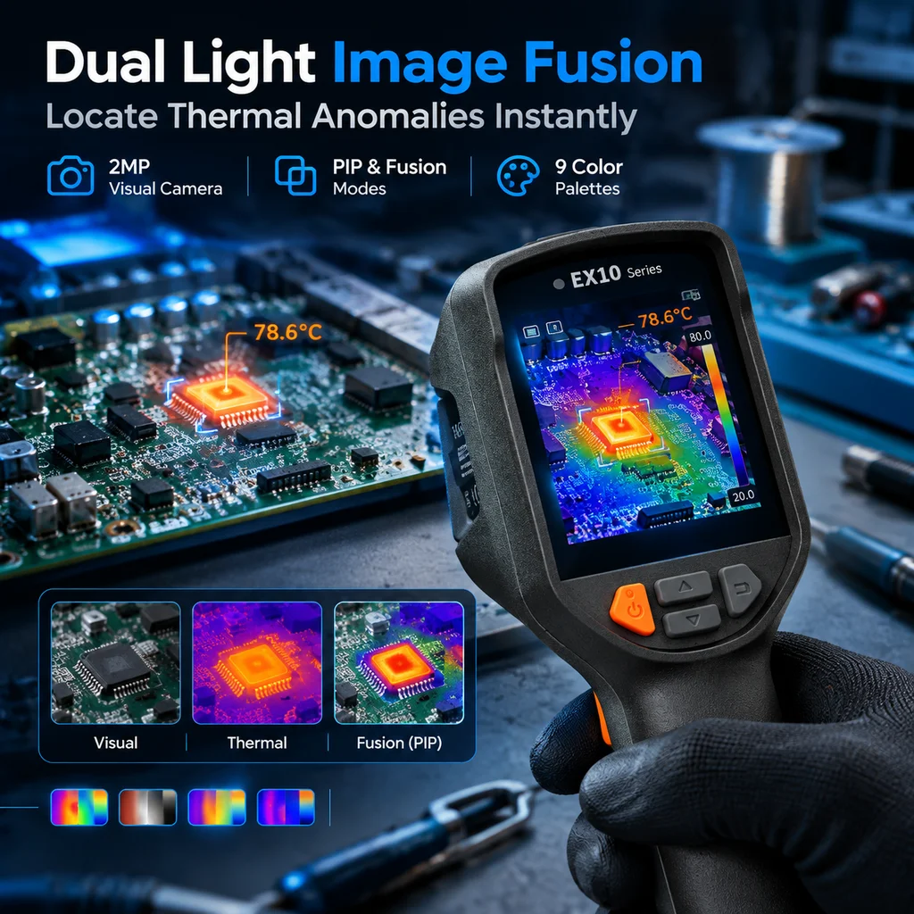 Raythink EX10 PRO Thermal Imaging Camera WiFi Laser 25Hz 550°C PIP Fusion for HVAC Electrical Panel Industrial Inspection