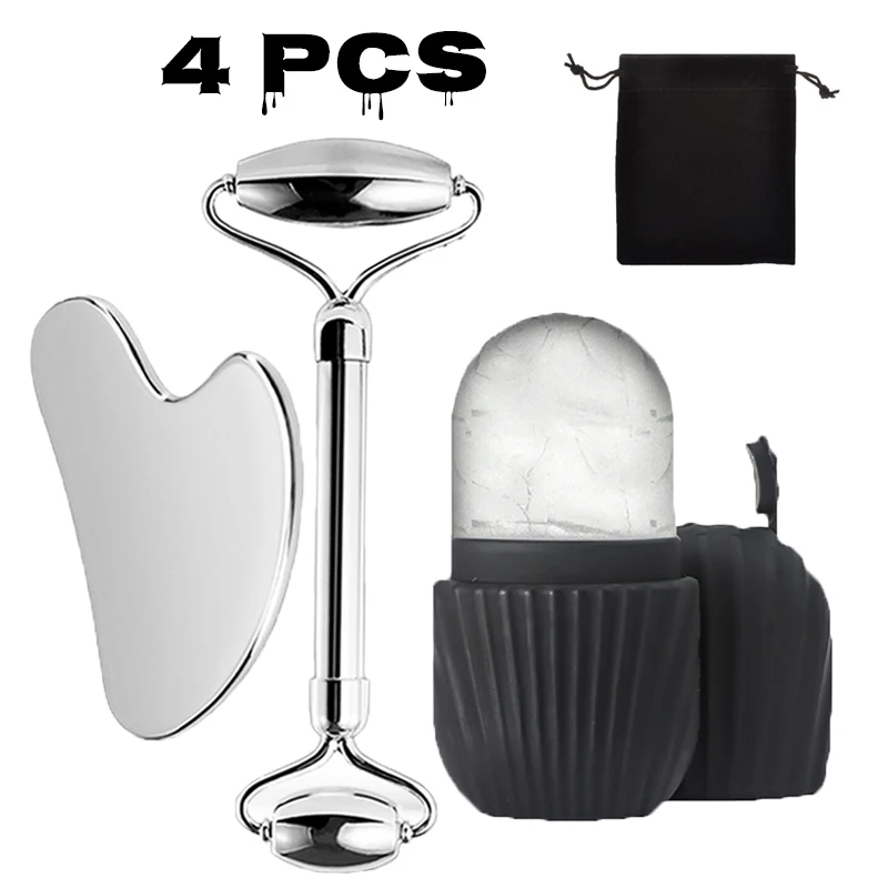 

4pcs Ice Face Roller Facial Skincare Ice Roller Set,Facial Roller GuaSha FaceTool Set,Face Massage Roller Lifting Contouring
