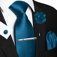 JEMYGINS Blue Solid Wedding Tie For Men Handky Cufflink Brooch Gift Mens Elegant Necktie Fashion Business Party Dropshiping