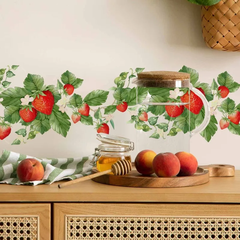 Fresh Strawberry Fower Rattan Wall Stickers Living Room Kitchen Bedroom Self-adhesive Wall stickers Background Decoration