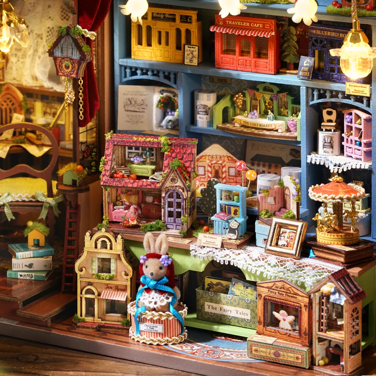 Micro House Puppenhaus Kit 3D Puzzle Montage Gebäudemodell DIY handgemachtes Spielzeugset, Zimmer Schlafzimmer Dekoration Holzhandwerk Christm