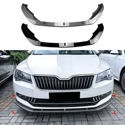 For 2016-2018 Skoda Superb Front Bumper Lip Separator Guard Spoiler Bright Black Carbon Fiber Car Adjustment Kit