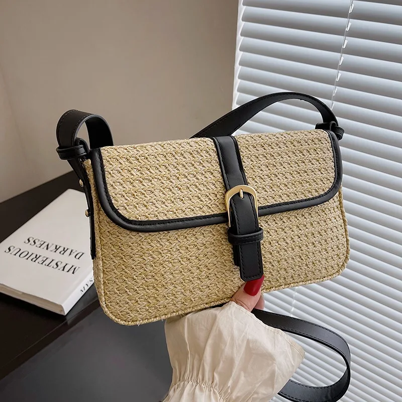 Summer straw bag women\'s new fashion small square bag foreign style braided bag simple fashion single shoulder crossbody bag