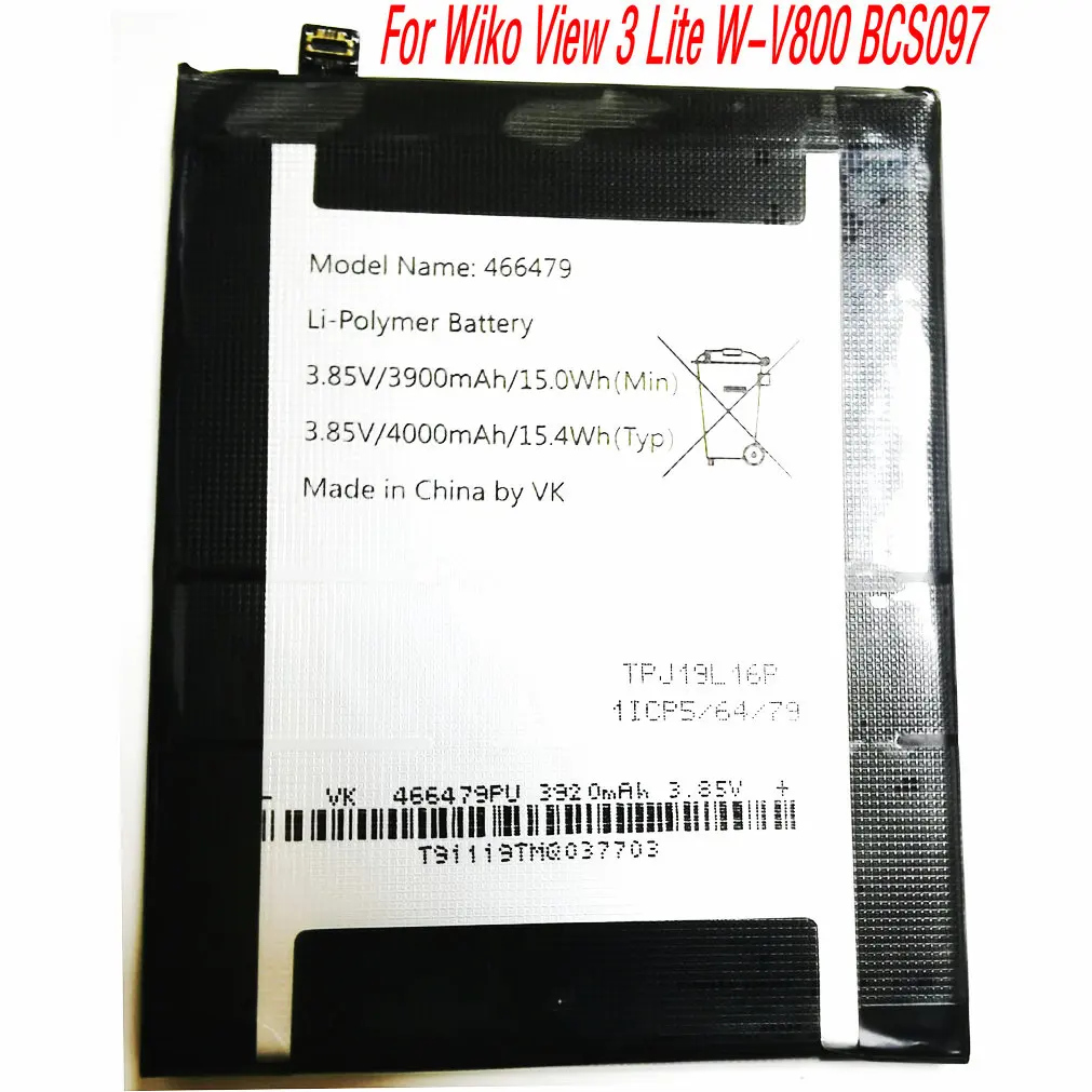 

3.85V 15.4Wh 466479 Original High Quality Battery For Wiko View 3 Lite W-V800 BCS097 Mobile Phone