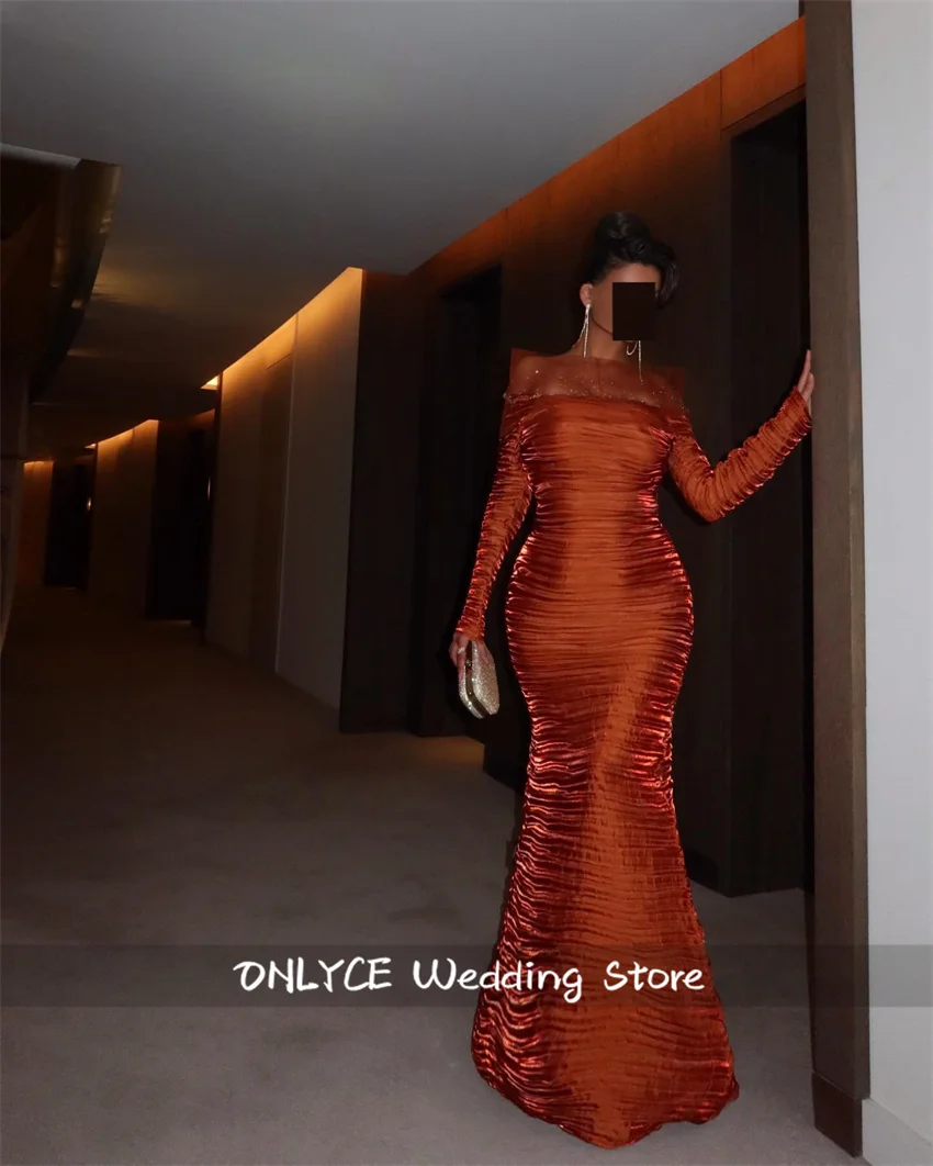 فساتين برتقالية للحفلات الراقصة 2025 بأكمام طويلة لحفلات أعياد الميلاد العربية في دبي فستان رسمي لحفلات الزفاف حسب الطلب