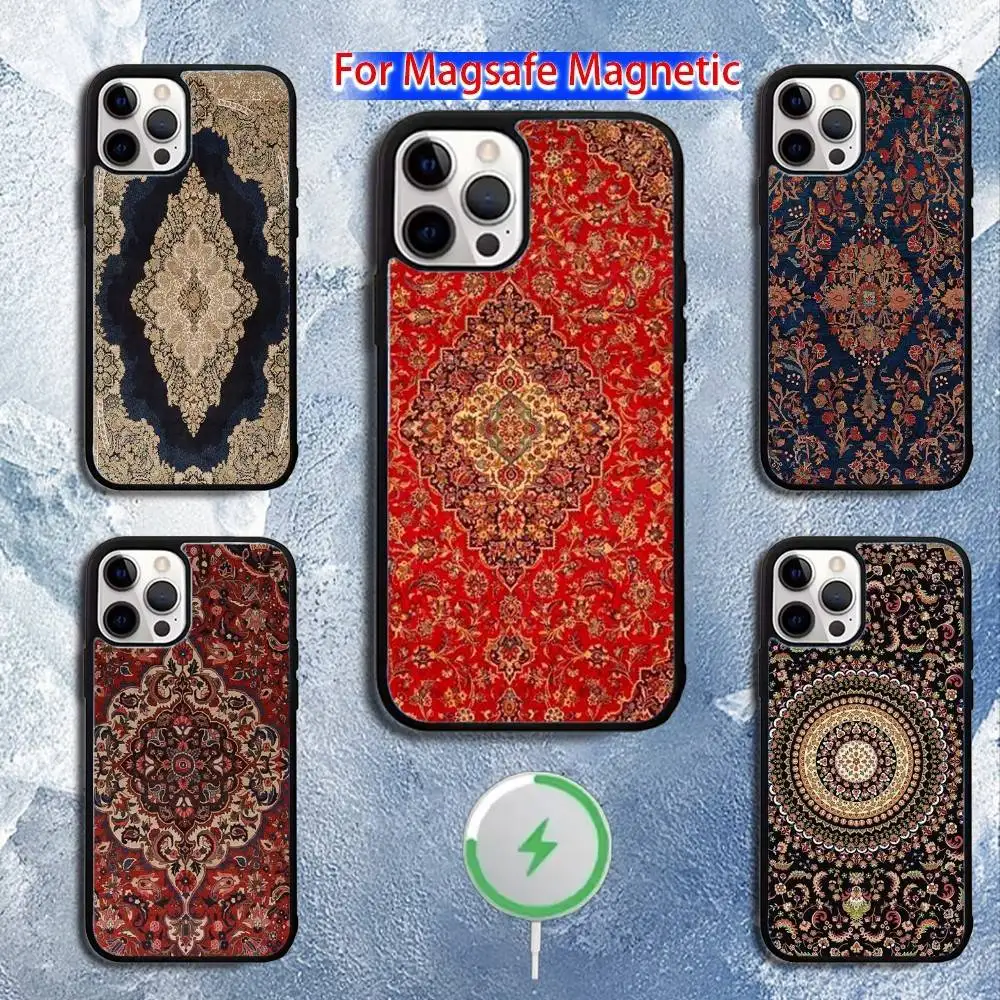 

Чехол для телефона с цветочным рисунком Persian Carpet для iPhone 16,15,14,13,12,11, Pro, Max, Plus, Mini, Magsafe, магнитный чехол для беспроводной зарядки