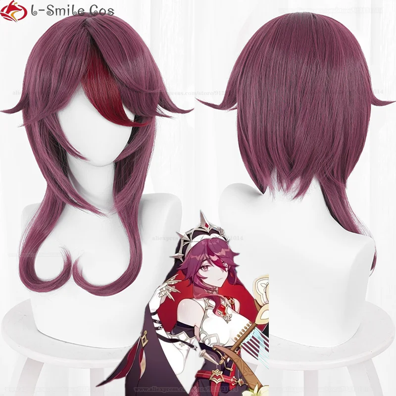 Rosaria Cosplay Wig Game Genshin Impact Cosplay Rosaria Wig 40cm Short Purple Highlights Rose Heat Resistant Hair Wigs + Wig Cap