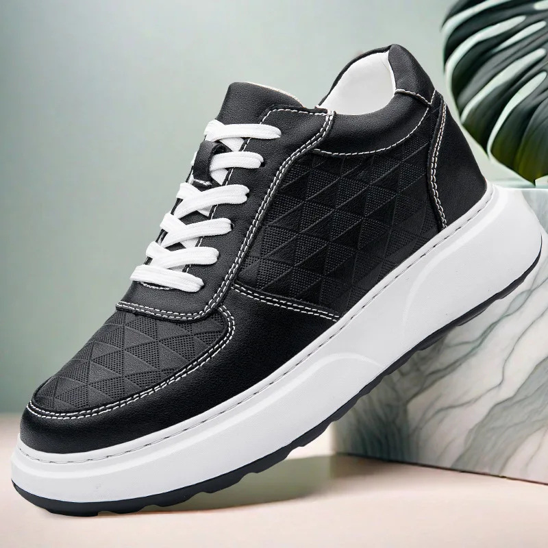 Genuine Leather Sneakers with Thick Soles Elevator Men Shoes Outdoor 6CM 8CM Invisible Inner Height Increasing Sports