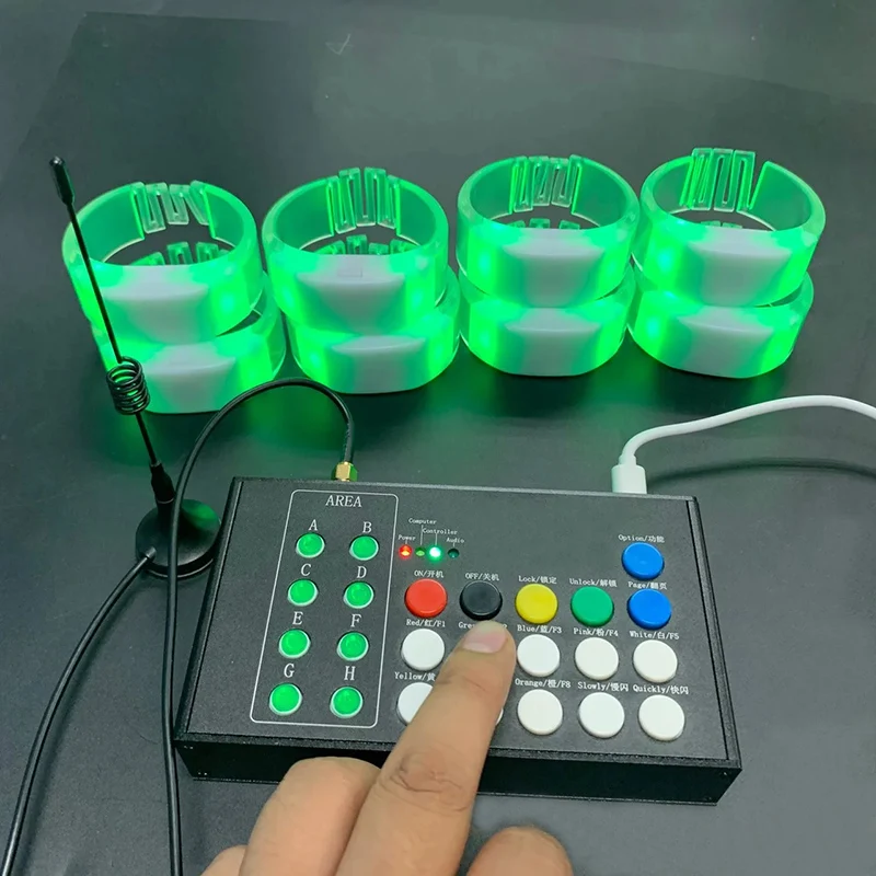 LED TPU Bracelets, Silicone Wristbands, Polyester Bangles, Remote Control 200 Meters, 433.92MHz, 8 Area, Music Control, 200 PCS