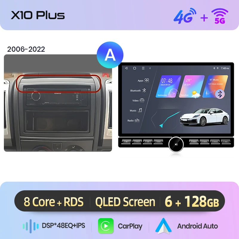 Junsun 13.1″ QLED Draadloze CarPlay Android Auto Autoradio Voor Fiat Ducato Peugeot Boxer Citroen Jumper 2006-2015 DSP SWC RDS GPS