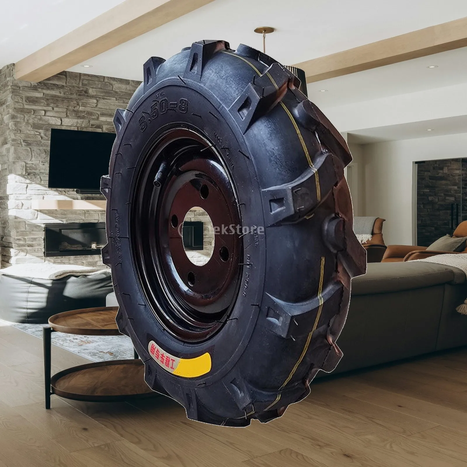 Pneumatic Tire with Wheel Hub All-Terrain Four-Hole Utility Tire Heavy-Duty High Load-Bearing for Farm Equipment, Yard Carts