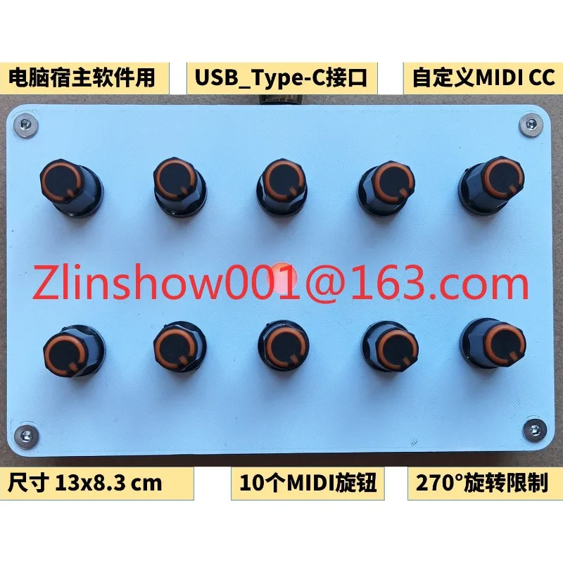 10 Knob Knobs, Custom CC Information Volume USB-C Interface Music Host Software MIDI Controller
