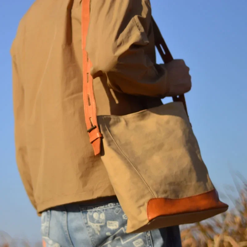 حقيبة يد قماشية كلاسيكية من جلد البقر ذات سعة كبيرة وحقيبة كتف كاجوال بسيطة للرجال #2